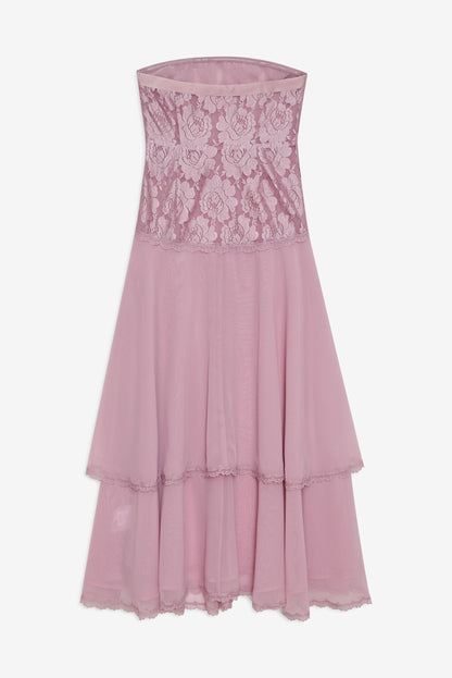Claudia Rose Lace Strapless Midi Dress Mulberry - For Love & Lemons