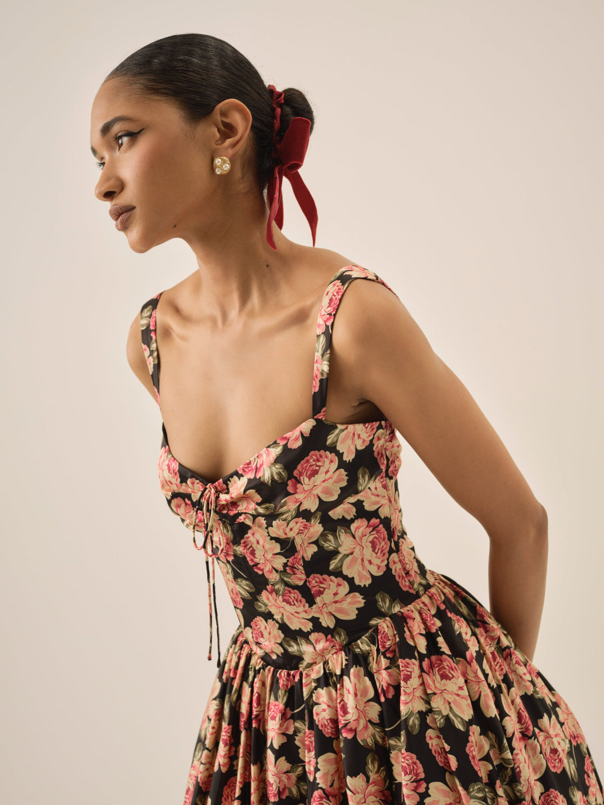 Belmond Floral Midi Dress Black - For Love & Lemons