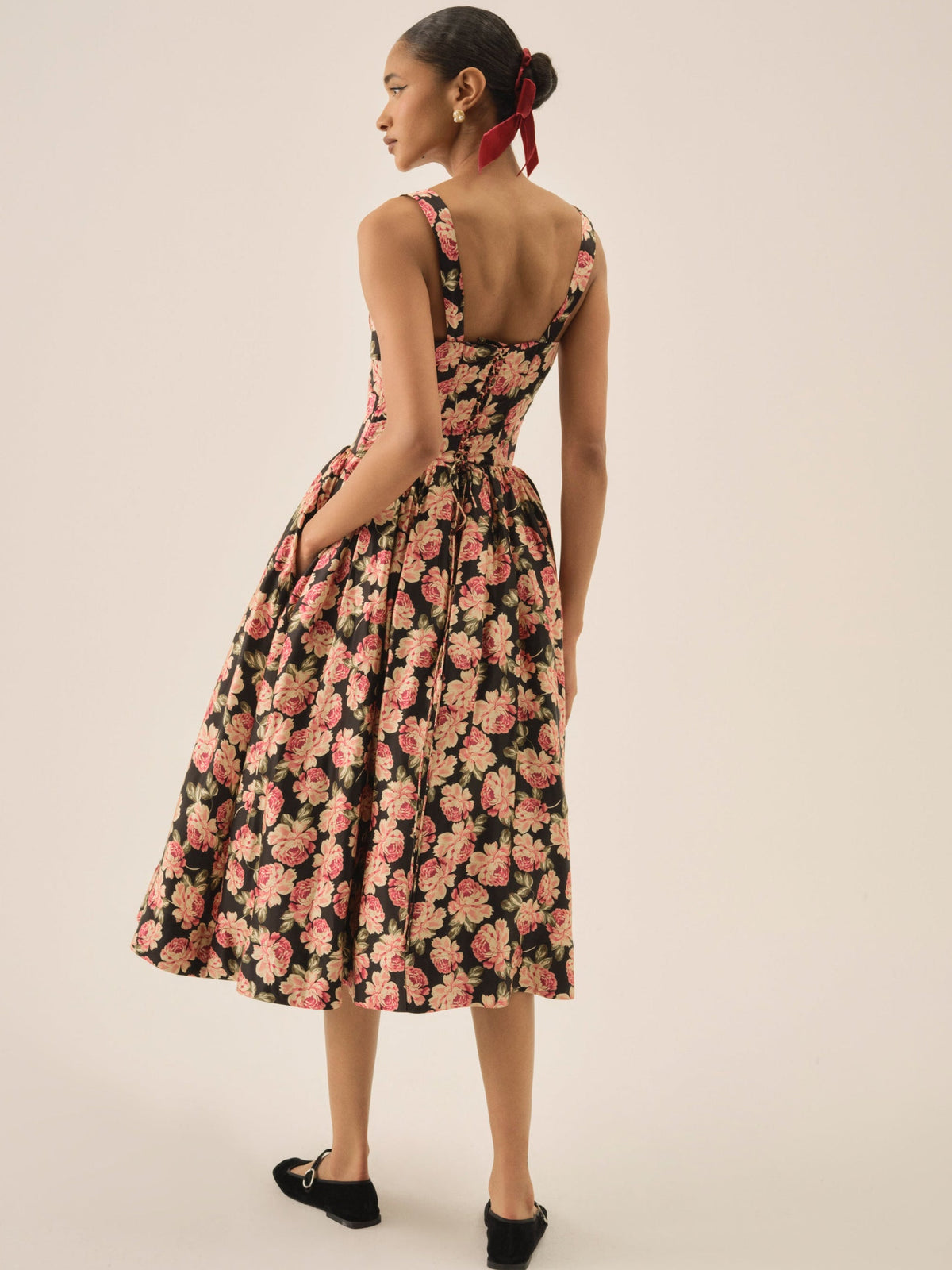 Belmond Floral Midi Dress Black - For Love & Lemons