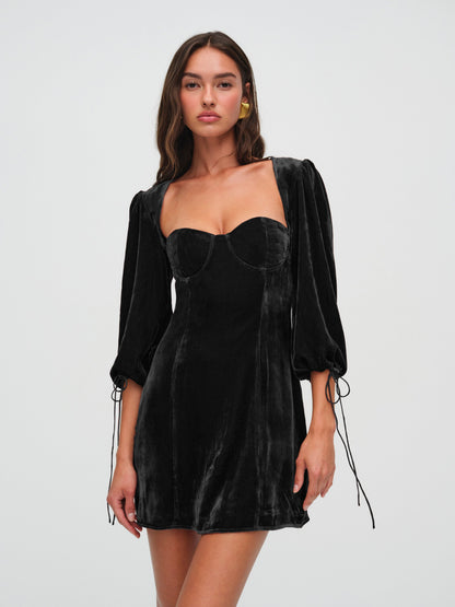 Nadine Velvet Mini Dress Black - For Love & Lemons