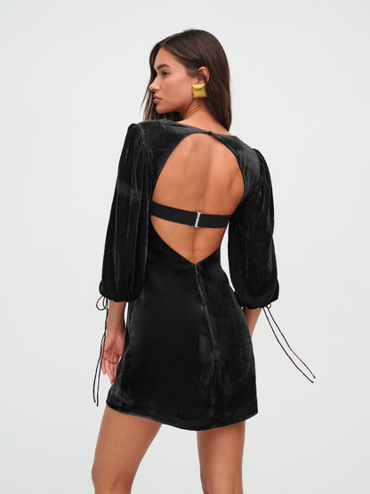 Nadine Velvet Mini Dress Black - For Love & Lemons