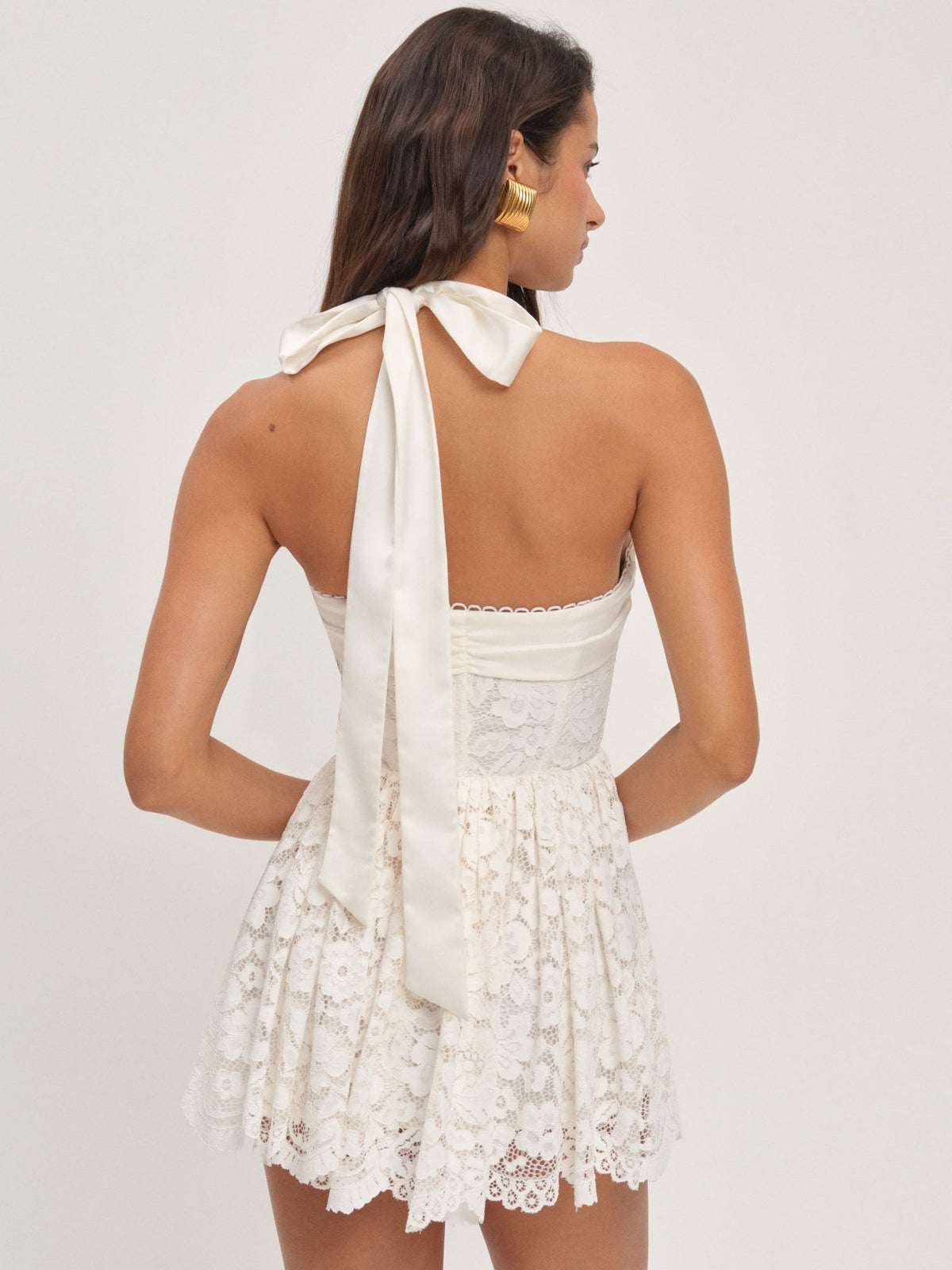 Lakeside Lace Halter Mini Dress Cream - For Love & Lemons