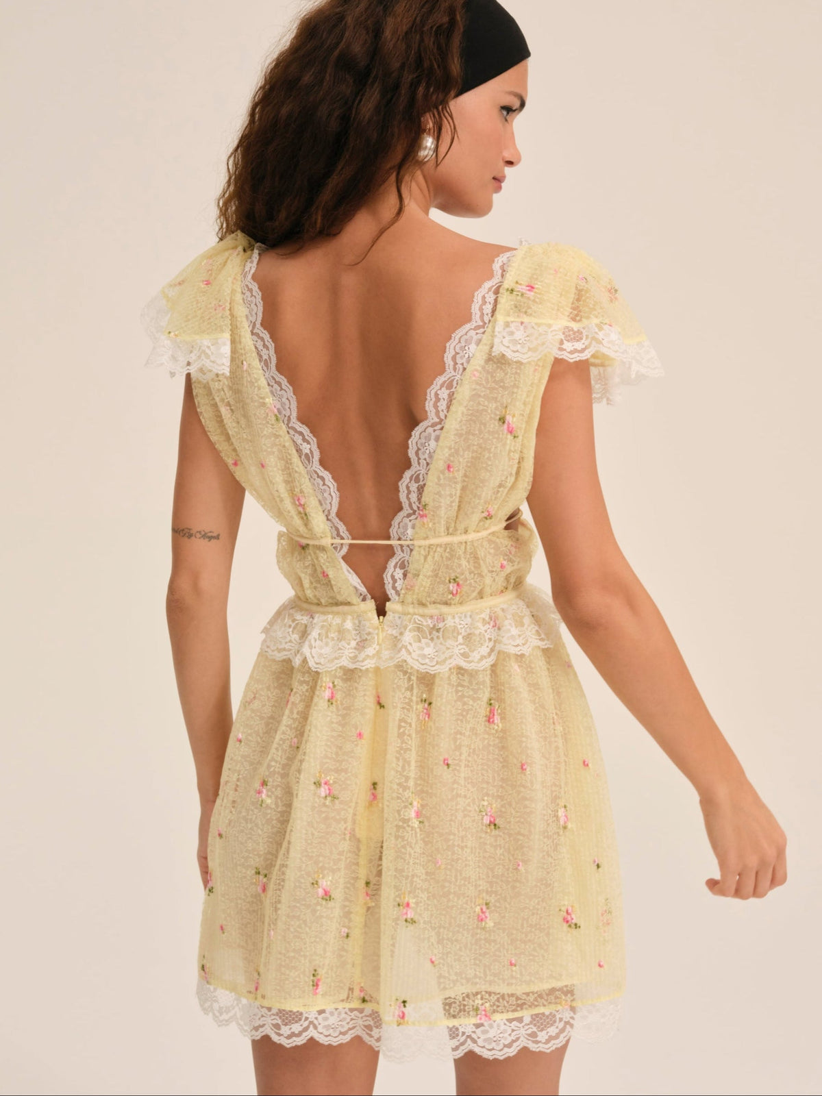 Poppy Lace Mini Dress Yellow - For Love & Lemons