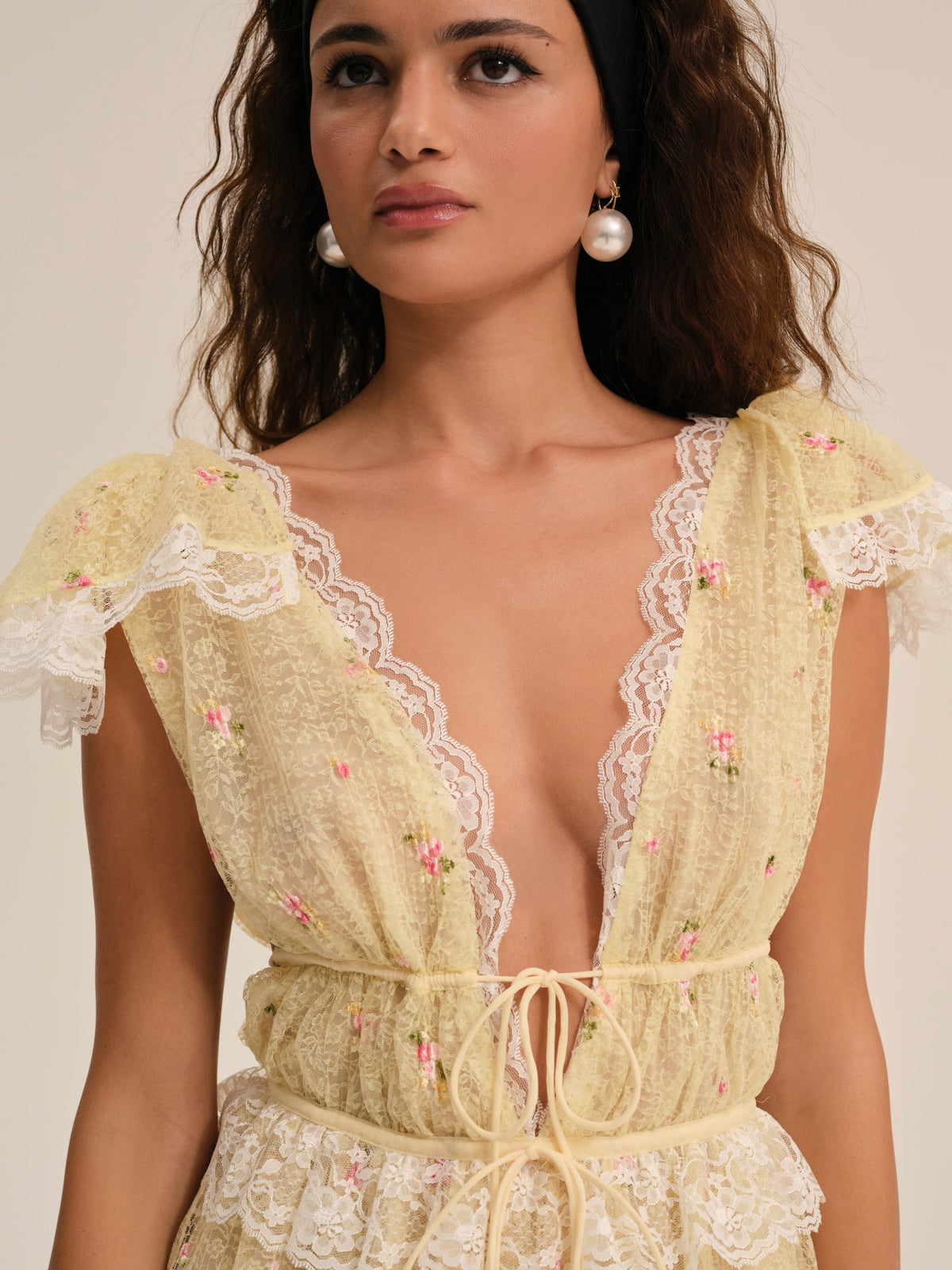 Poppy Lace Mini Dress Yellow - For Love & Lemons