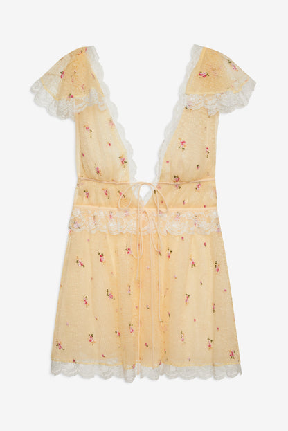 Poppy Lace Mini Dress Yellow - For Love & Lemons