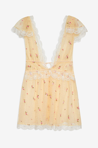 Poppy Lace Mini Dress Yellow - For Love & Lemons