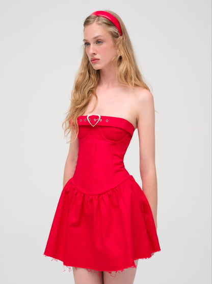 Lipstick Denim Mini Dress Red - For Love & Lemons