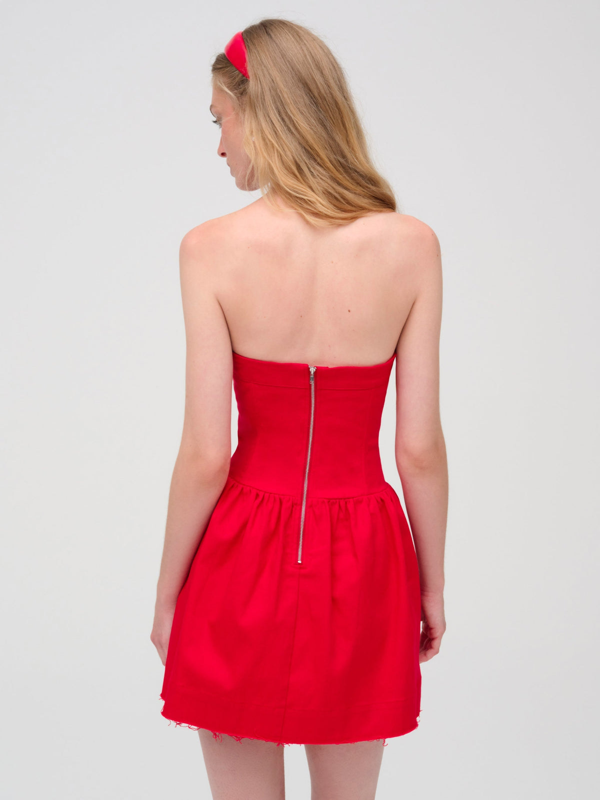 Lipstick Denim Mini Dress Red - For Love & Lemons