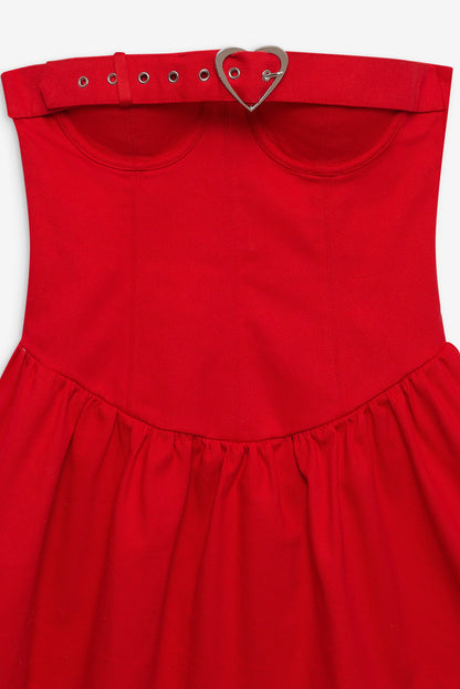 Lipstick Denim Mini Dress Red - For Love & Lemons