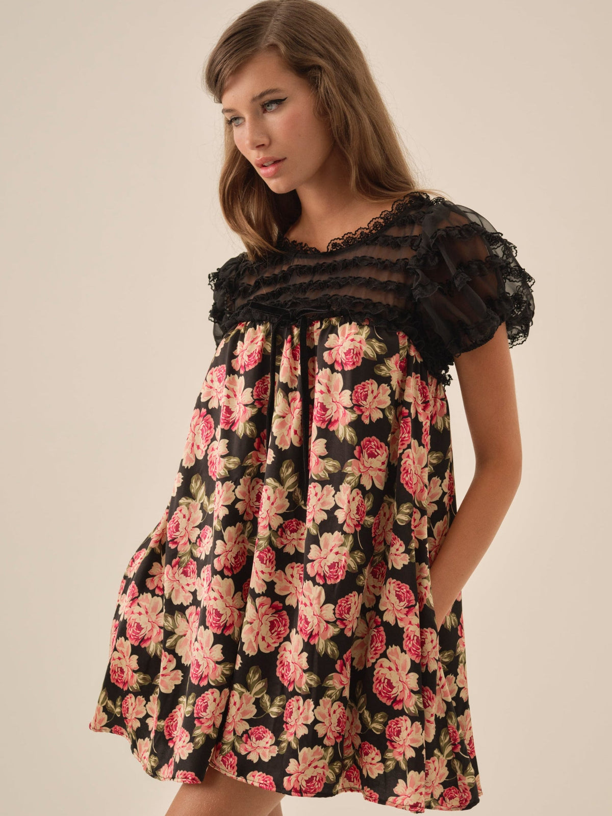 Belmond Floral Mini Dress Black - For Love & Lemons