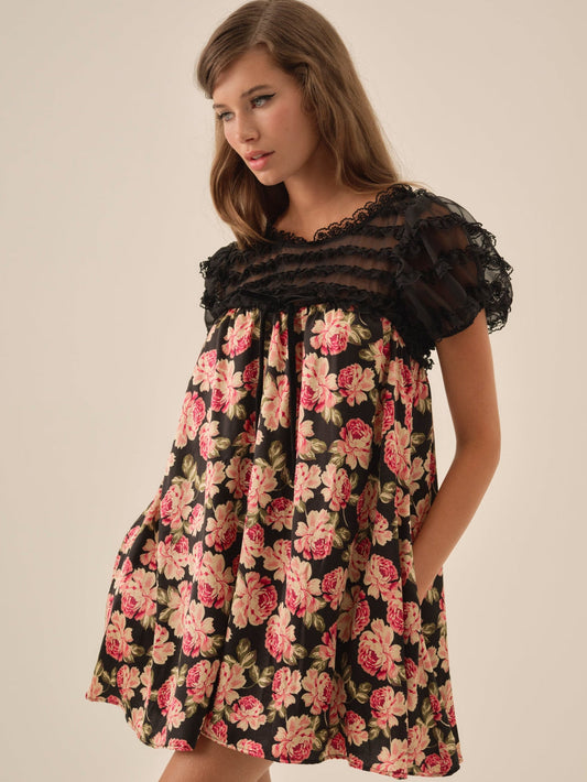 Belmond Floral Mini Dress Black - For Love & Lemons