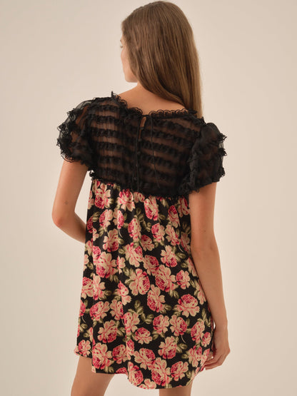 Belmond Floral Mini Dress Black - For Love & Lemons