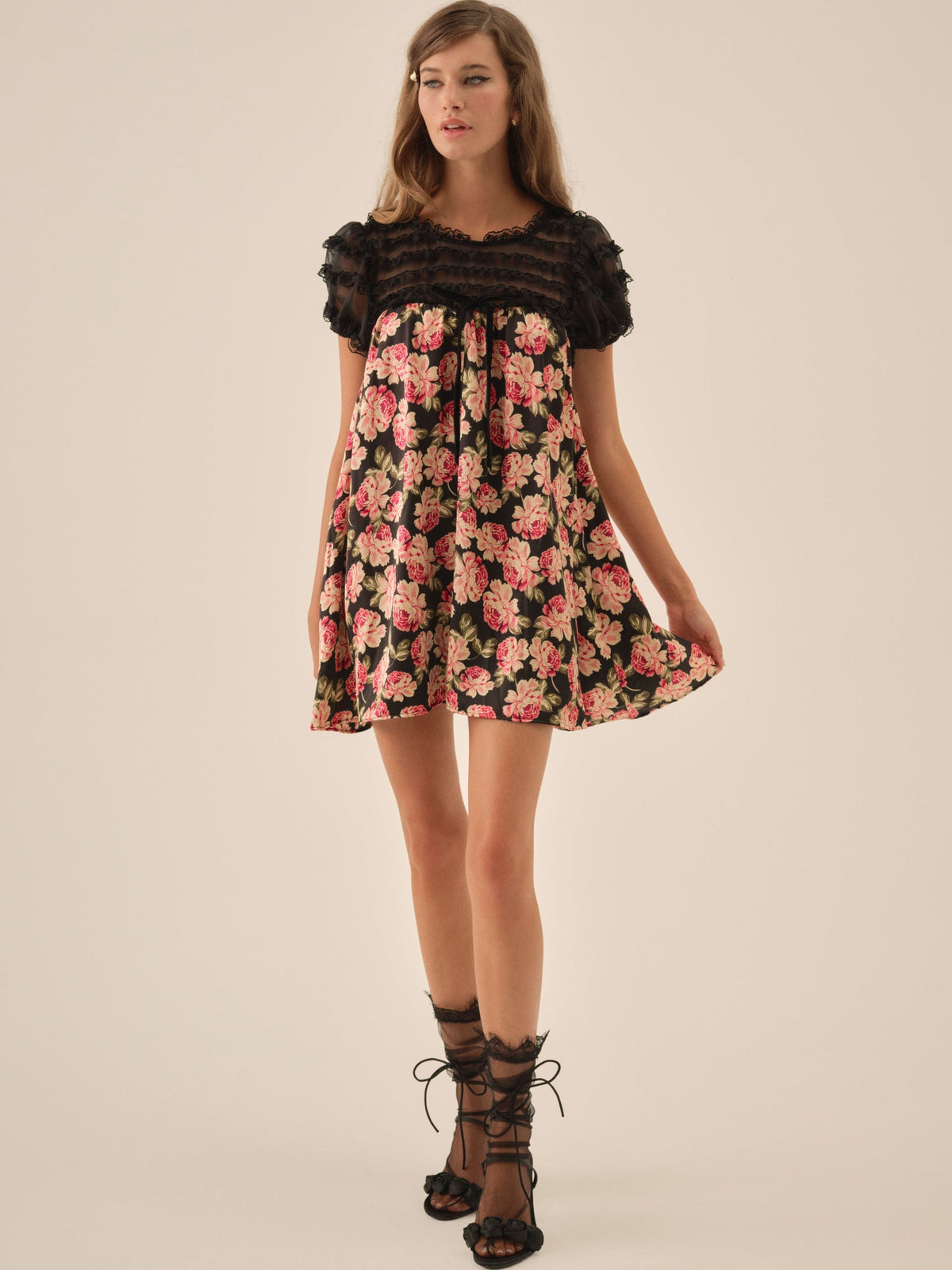 Belmond Floral Mini Dress Black - For Love & Lemons
