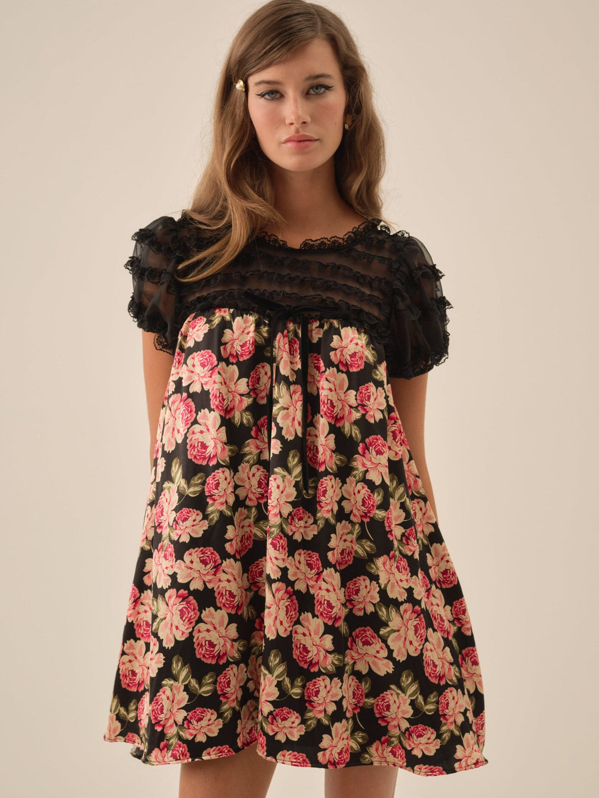 Belmond Floral Mini Dress Black - For Love & Lemons