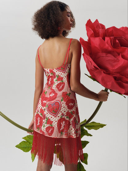 Cupid Beaded Dot Mini Dress Red - For Love & Lemons