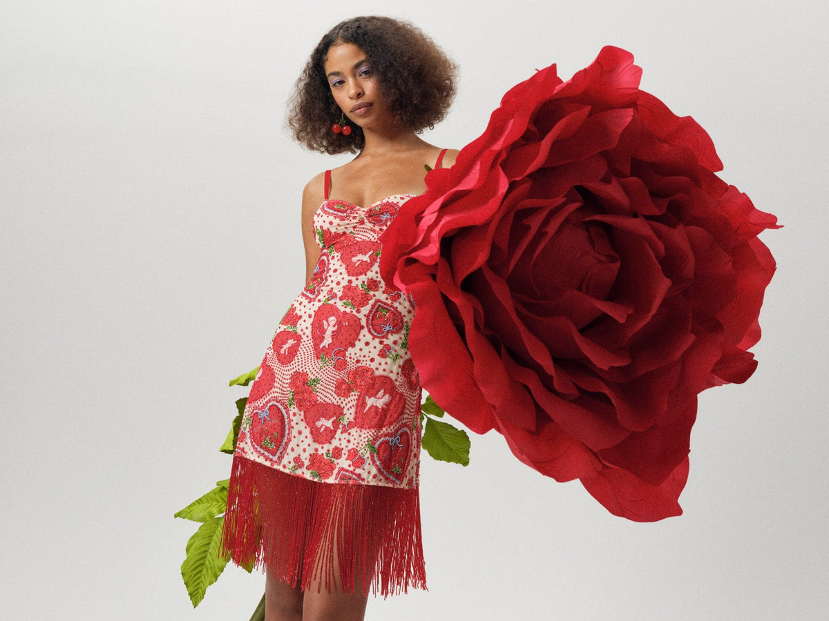 Cupid Beaded Dot Mini Dress Red - For Love & Lemons