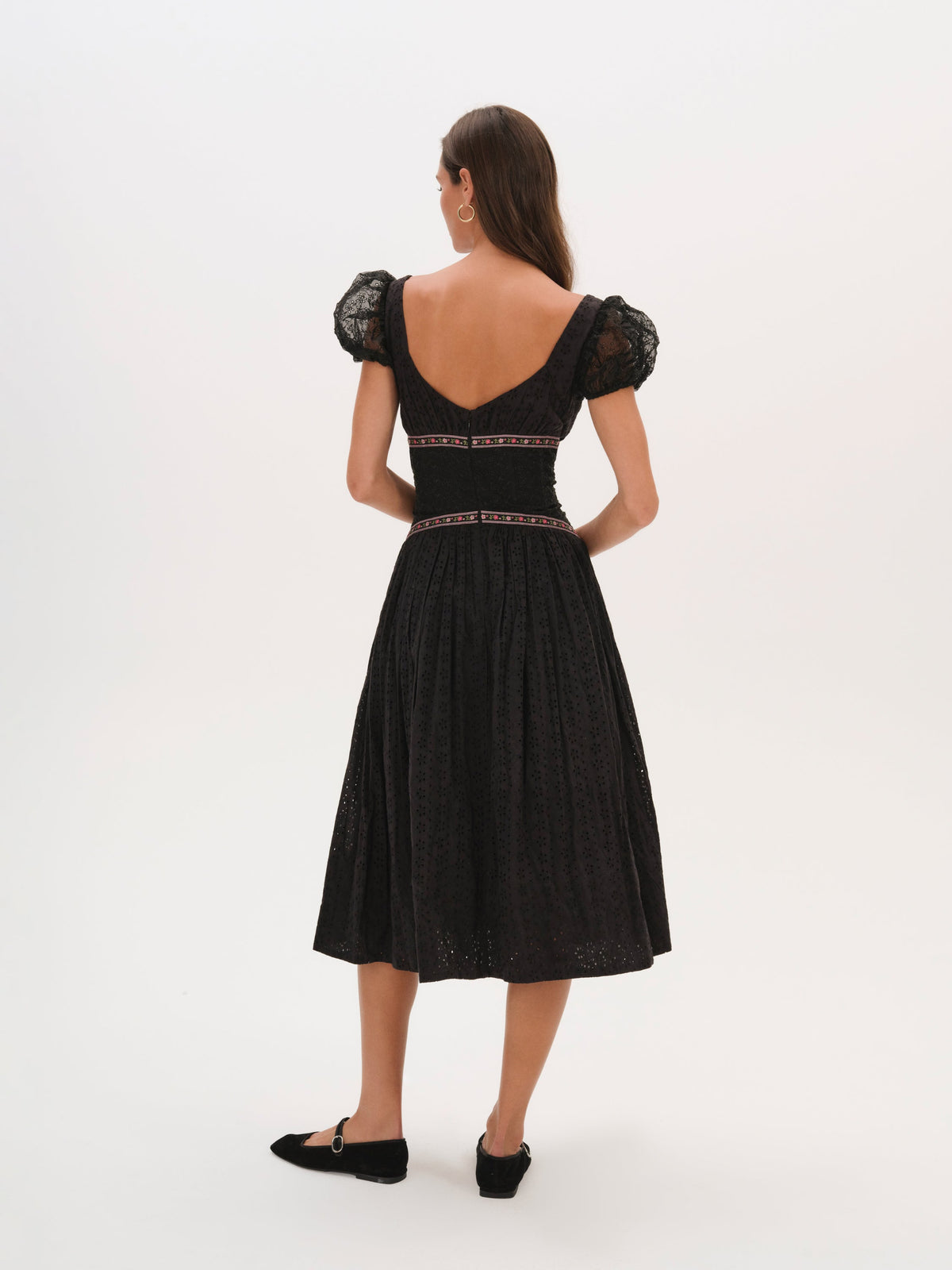 Verbana Eyelet Midi Dress Black - For Love & Lemons