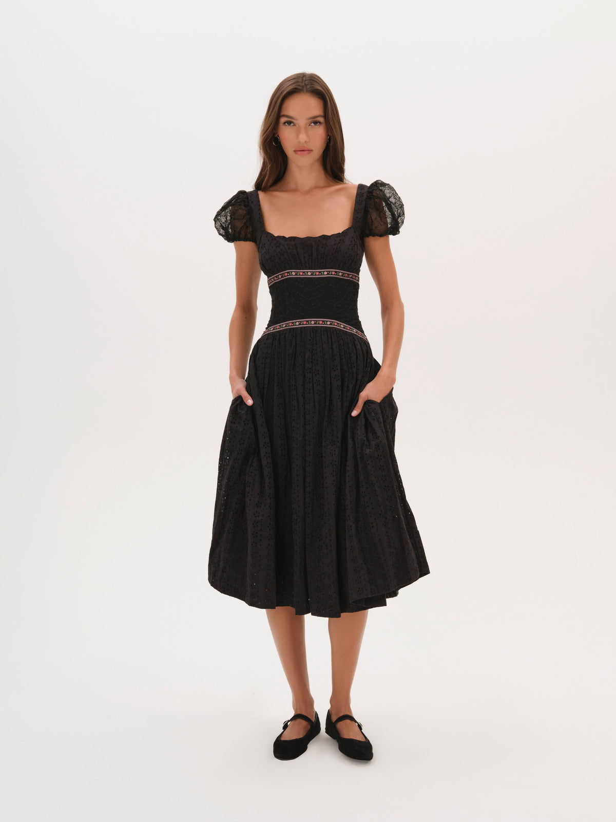 Verbana Eyelet Midi Dress Black - For Love & Lemons