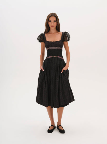 Verbana Eyelet Midi Dress Black - For Love & Lemons