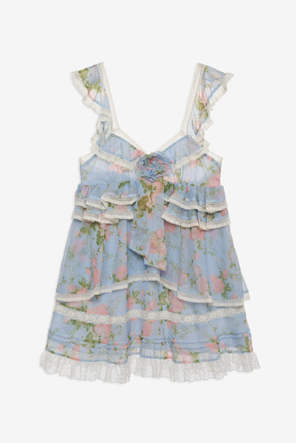 Wild Rose Mini Dress Blue - For Love & Lemons