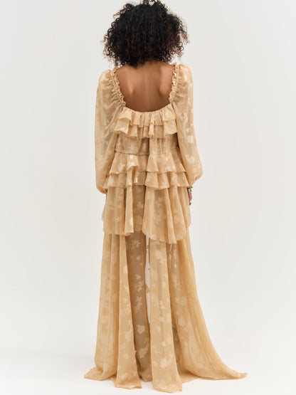 Colette Satin Burnout Maxi Dress Taupe - For Love & Lemons