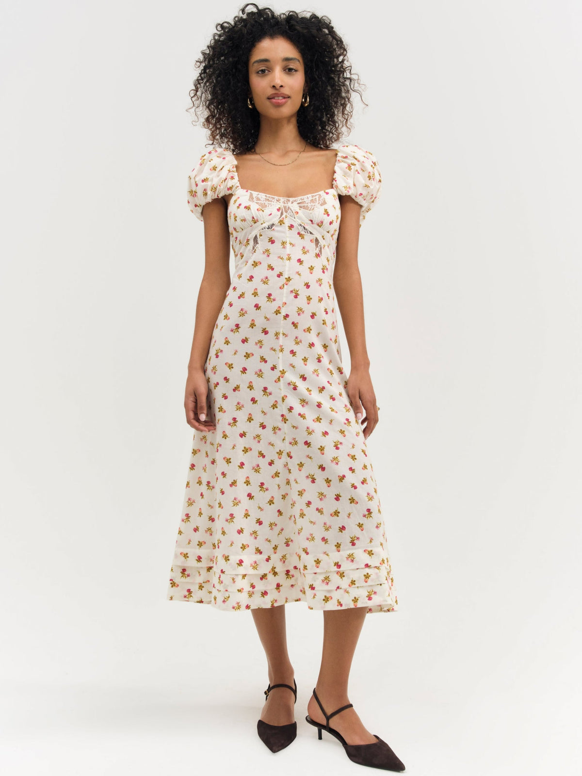 Adahlia Floral Midi Dress Cream - For Love & Lemons