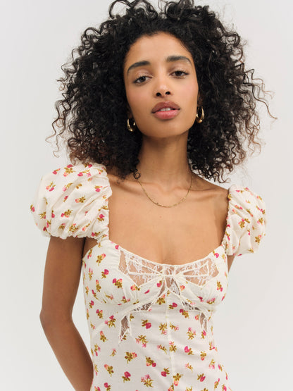 Adahlia Floral Midi Dress Cream - For Love & Lemons