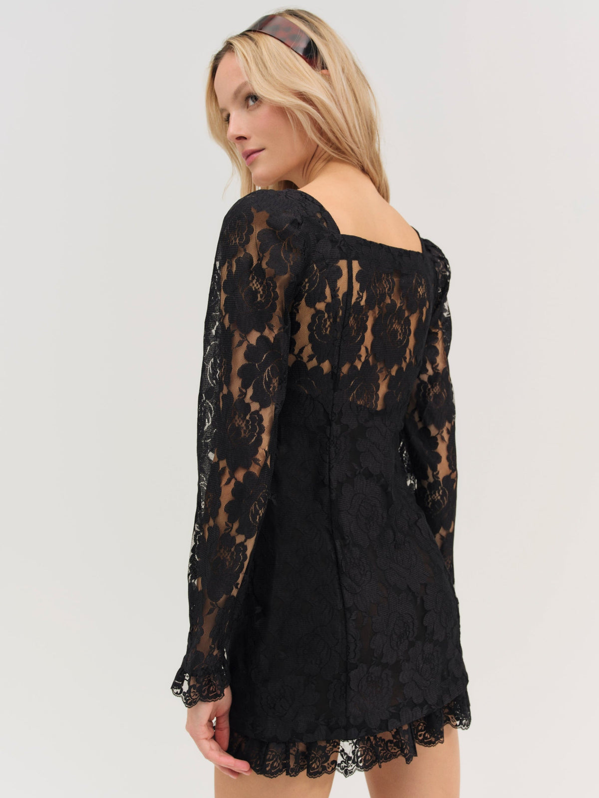 Claudia Rose Lace Long Sleeve Mini Dress Black - For Love & Lemons