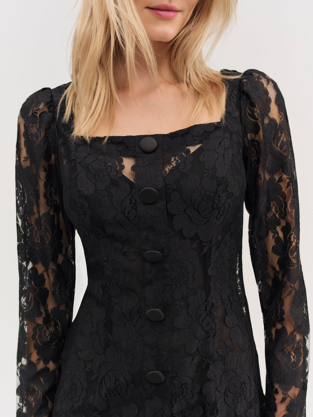 Claudia Rose Lace Long Sleeve Mini Dress Black - For Love & Lemons