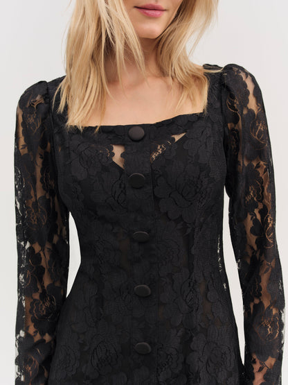 Claudia Rose Lace Long Sleeve Mini Dress Black - For Love & Lemons