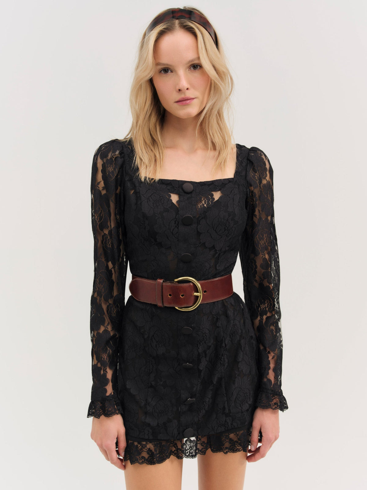 Claudia Rose Lace Long Sleeve Mini Dress Black - For Love & Lemons