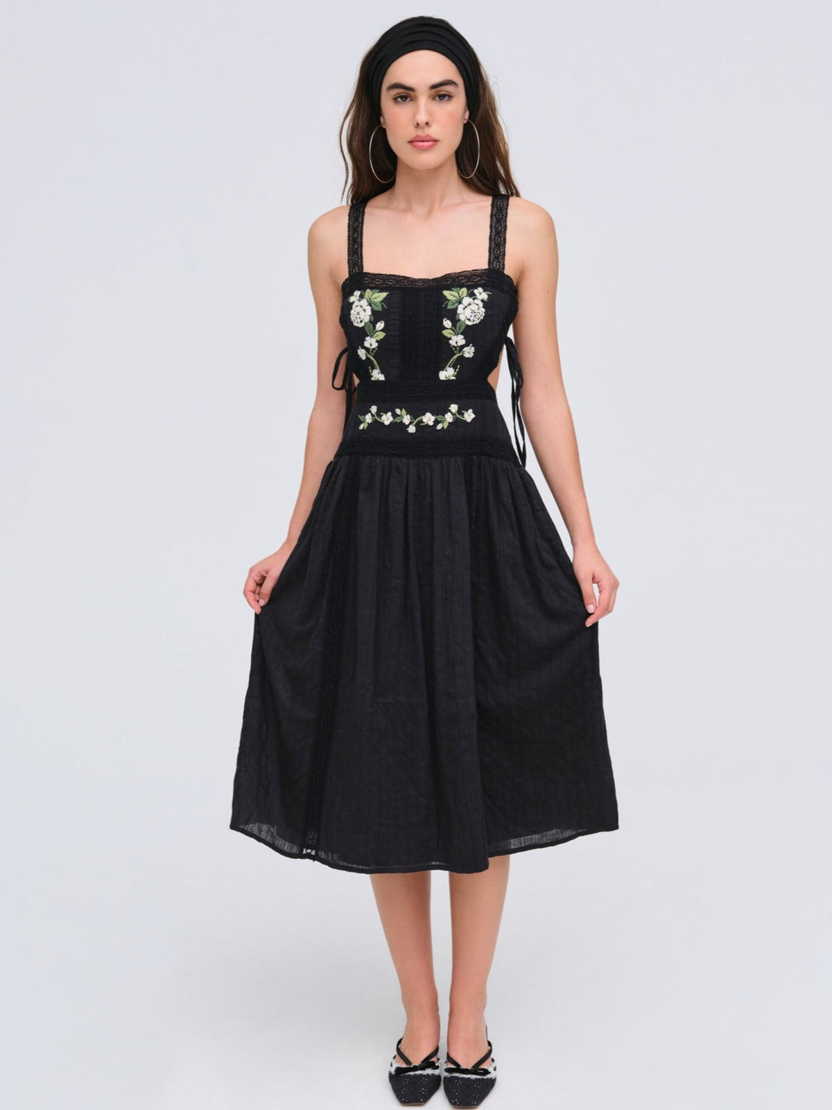 Jolene Embroidered Midi Dress Black - For Love & Lemons