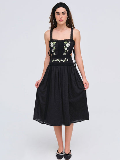 Jolene Embroidered Midi Dress Black - For Love & Lemons