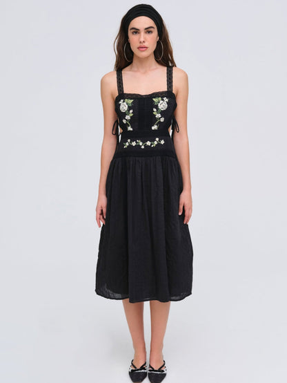 Jolene Embroidered Midi Dress Black - For Love & Lemons