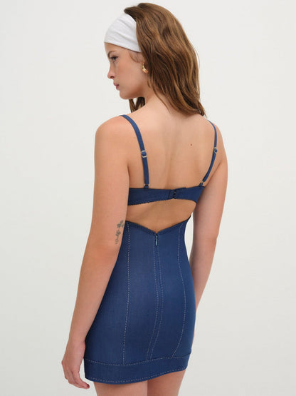 Denim Hearts Slip Dress Blue - For Love & Lemons