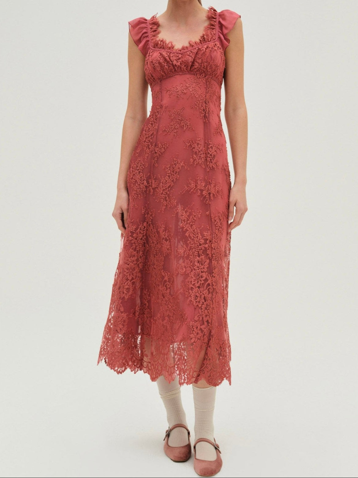 Holiday Lace Midi Dress Clay Pink - For Love & Lemons