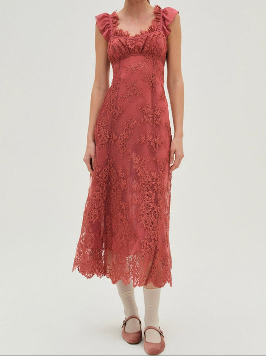 Holiday Lace Midi Dress Clay Pink - For Love & Lemons