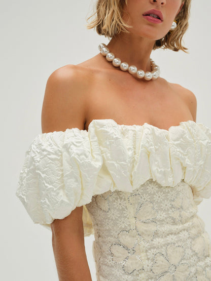 Snowflake Daisy Mini Dress Cream - For Love & Lemons