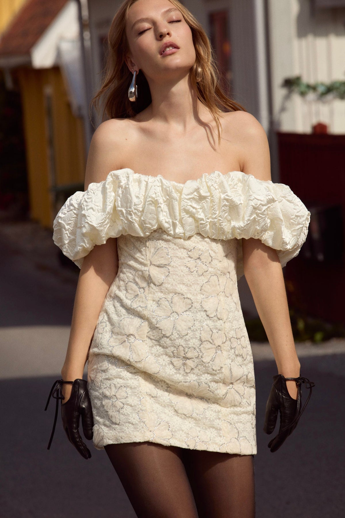 Snowflake Daisy Mini Dress Cream - For Love & Lemons