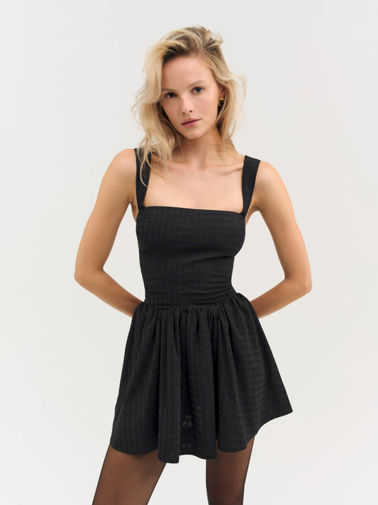 Ginny Gingham Mini Dress Black - For Love & Lemons