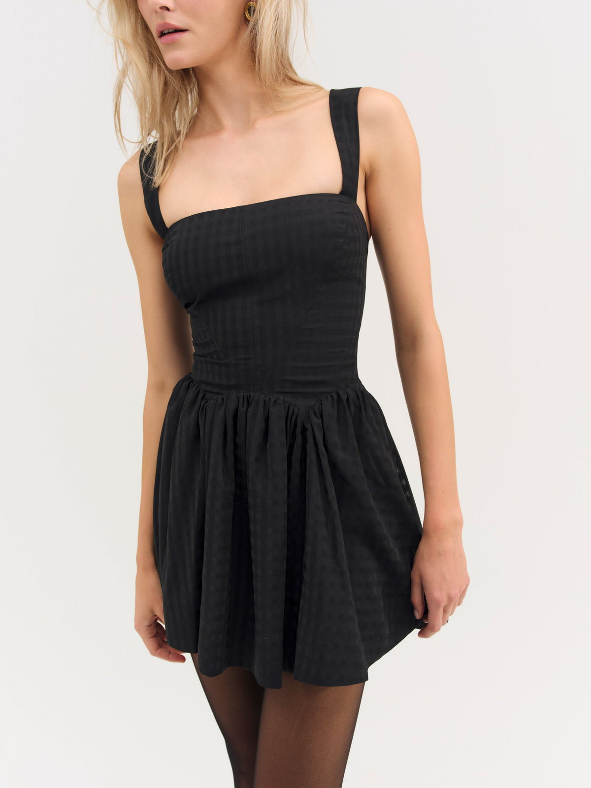 Ginny Gingham Mini Dress Black - For Love & Lemons
