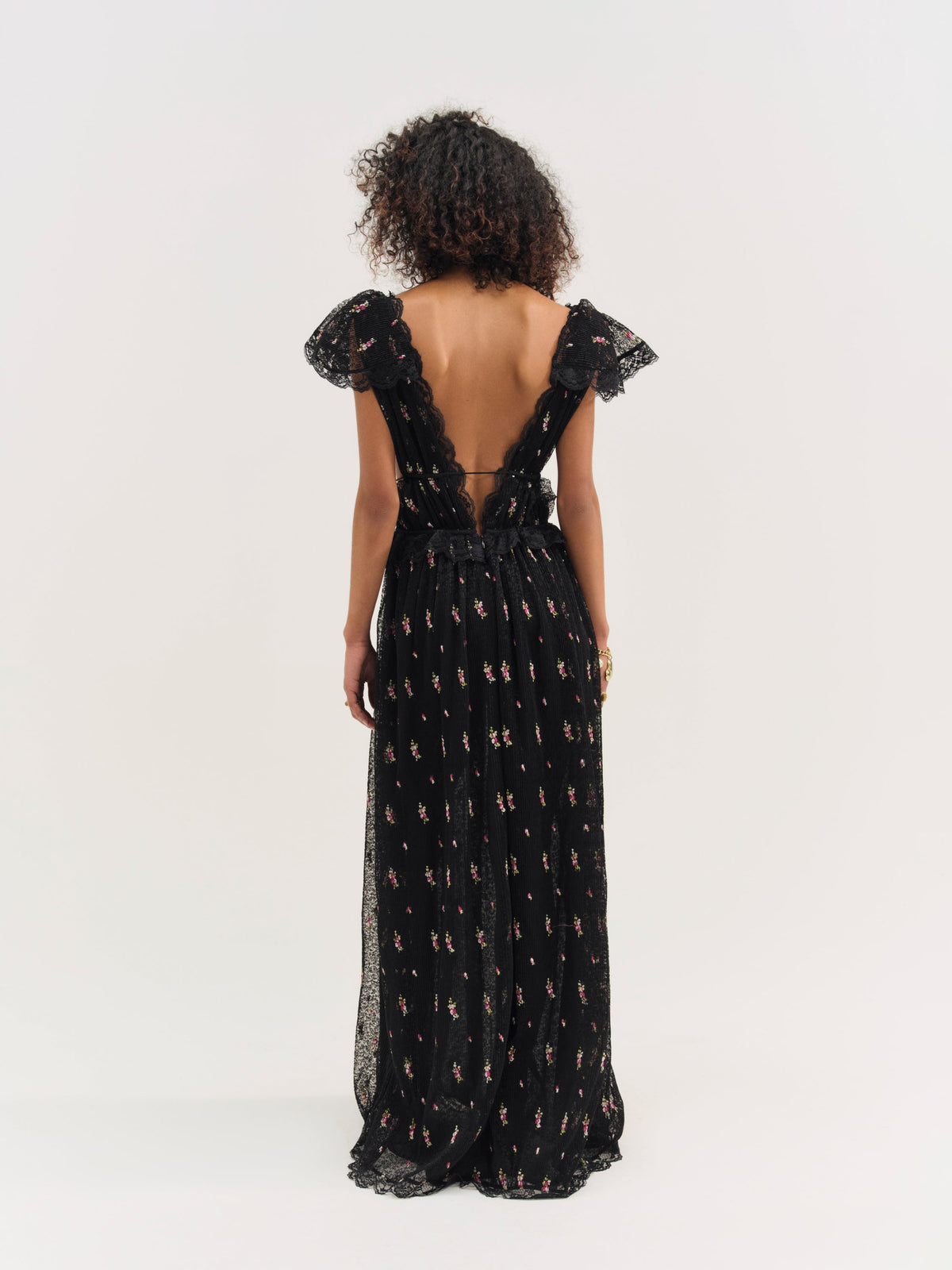 Poppy Pleated Lace Maxi Dress Black - For Love & Lemons