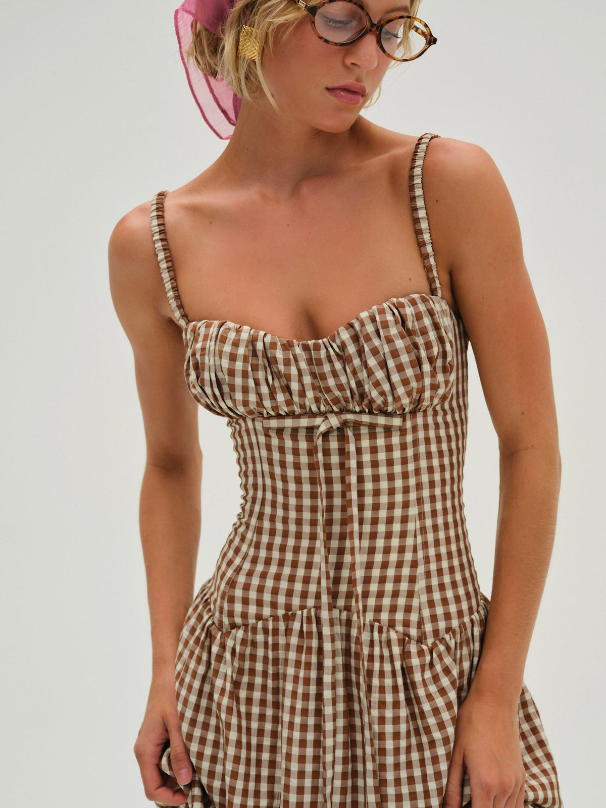 Gingerbread Gingham Midi Dress Brown - For Love & Lemons