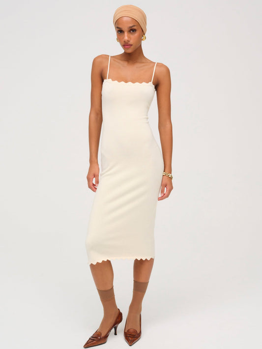 Sisi Scallop Knit Midi Dress Cream - For Love & Lemons