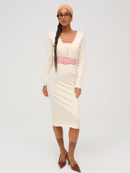Sisi Scallop Knit Midi Dress Cream - For Love & Lemons