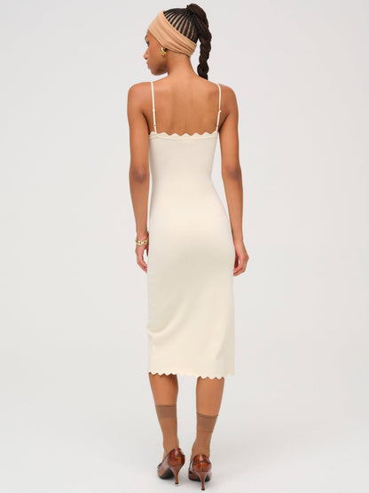 Sisi Scallop Knit Midi Dress Cream - For Love & Lemons