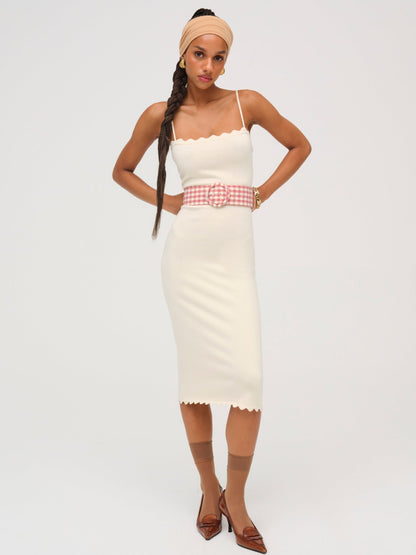 Sisi Scallop Knit Midi Dress Cream - For Love & Lemons