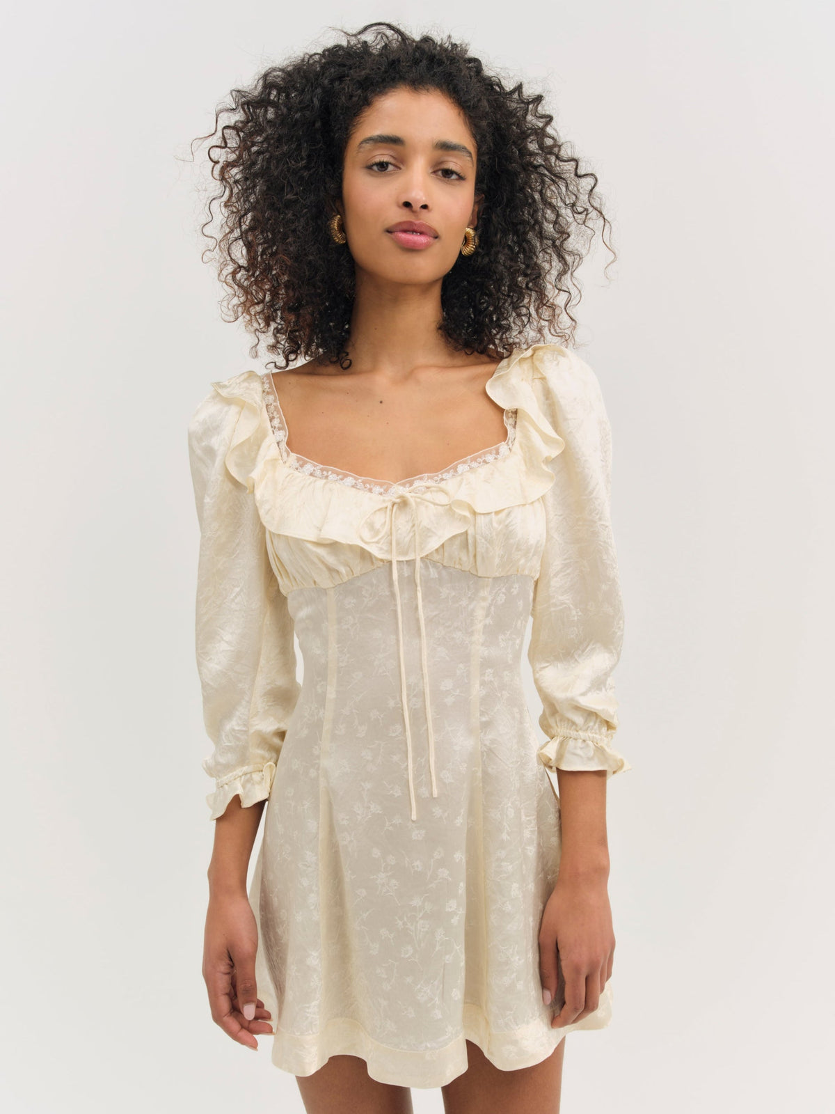 Carla Jacquard Mini Dress Cream - For Love & Lemons