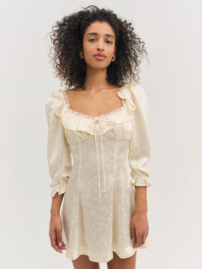 Carla Jacquard Mini Dress Cream - For Love & Lemons