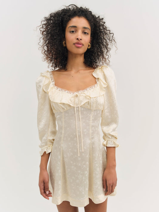 Carla Jacquard Mini Dress Cream - For Love & Lemons